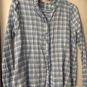 LOFT Light Blue and White Checkered Blouse